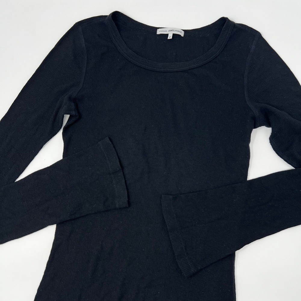 Standard James Perse Black Ribbed Long Sleeve Tee Shirt Women's Size 2 Medium